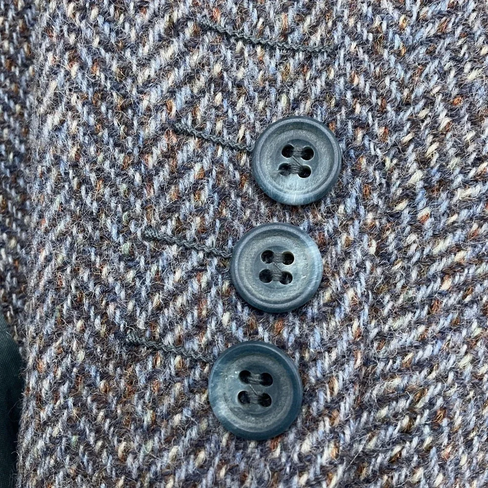 Nino Cerruti Paris Blazer Men 40R Gray Blue Brown Wool Tweed Classic VTG Flaws